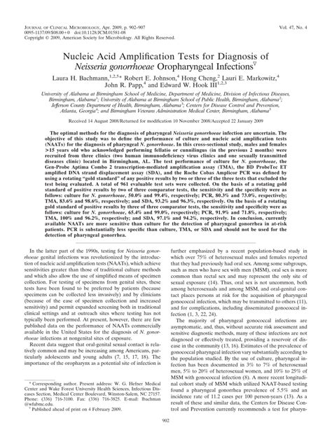 Nucleic Acid Amplification Tests for Diagnosis of Neisseria .